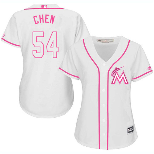 Marlins #54 Wei-Yin Chen White/Pink Fashion Women's Stitched MLB Jersey - Click Image to Close